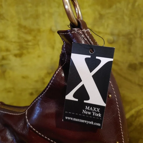 **LAST CHANCE** Maxx New York Brown Leather Suede Gold Studs Hobo Bag - Picture 5 of 8